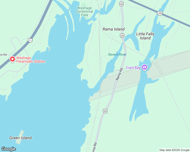 map of restaurants, bars, coffee shops, grocery stores, and more near 7595 Oak Point Road in Washago