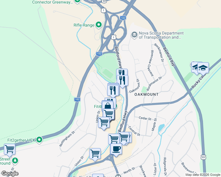 map of restaurants, bars, coffee shops, grocery stores, and more near in Bedford