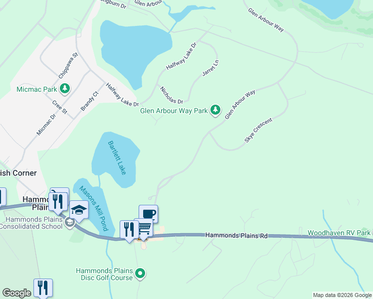 map of restaurants, bars, coffee shops, grocery stores, and more near 68 Glen Arbour Way in Hammonds Plains