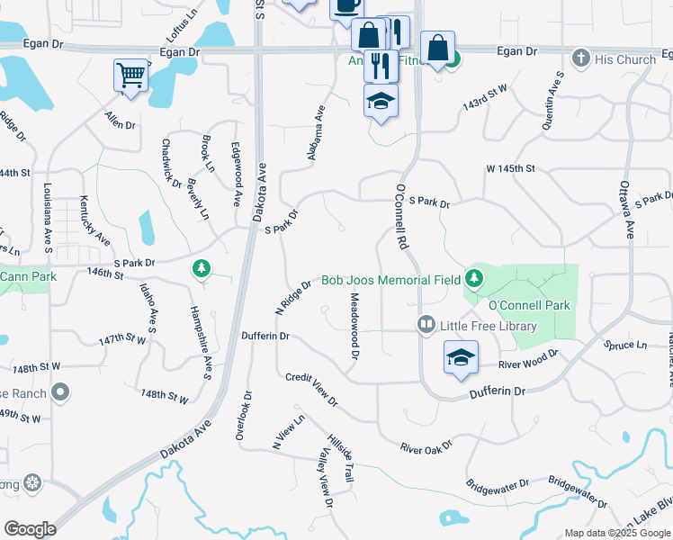 map of restaurants, bars, coffee shops, grocery stores, and more near 5978 North Ridge Drive in Savage