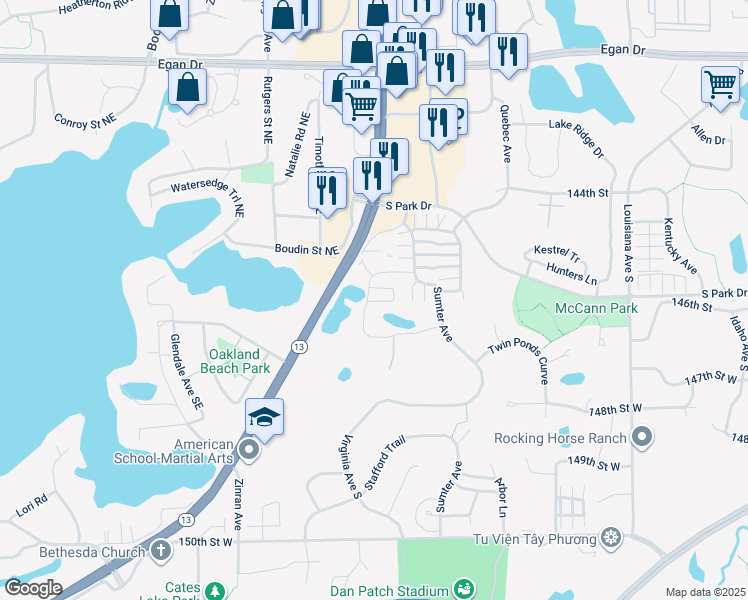 map of restaurants, bars, coffee shops, grocery stores, and more near 14539 Virginia Avenue South in Savage