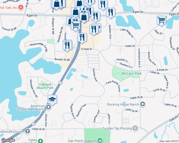 map of restaurants, bars, coffee shops, grocery stores, and more near 14616 Sumter Avenue in Savage