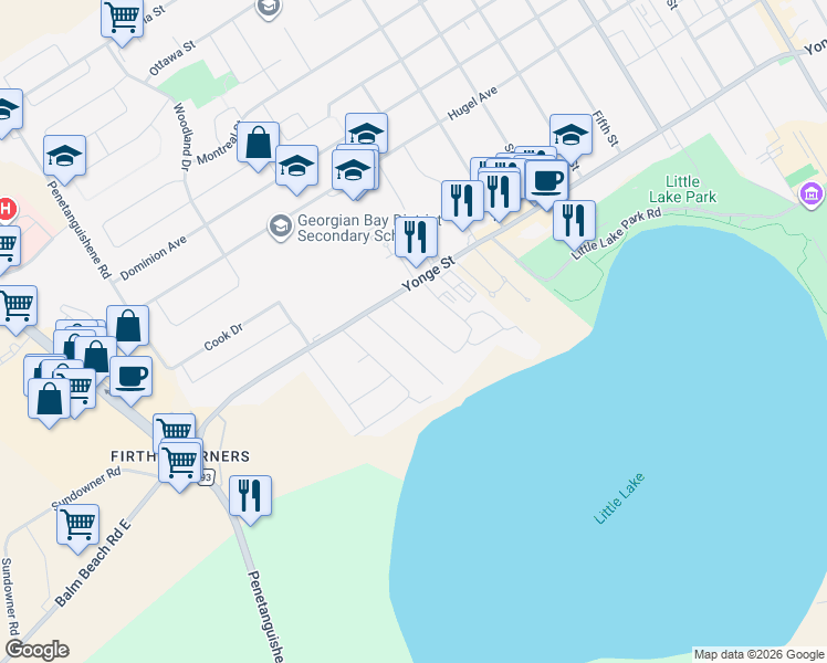 map of restaurants, bars, coffee shops, grocery stores, and more near 487 Shewfelt Crescent in Midland