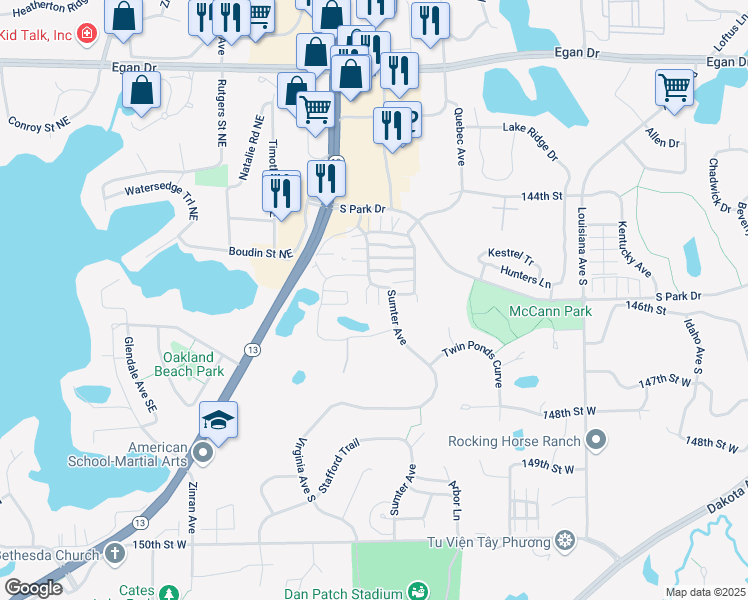 map of restaurants, bars, coffee shops, grocery stores, and more near 14614 Sumter Avenue in Savage
