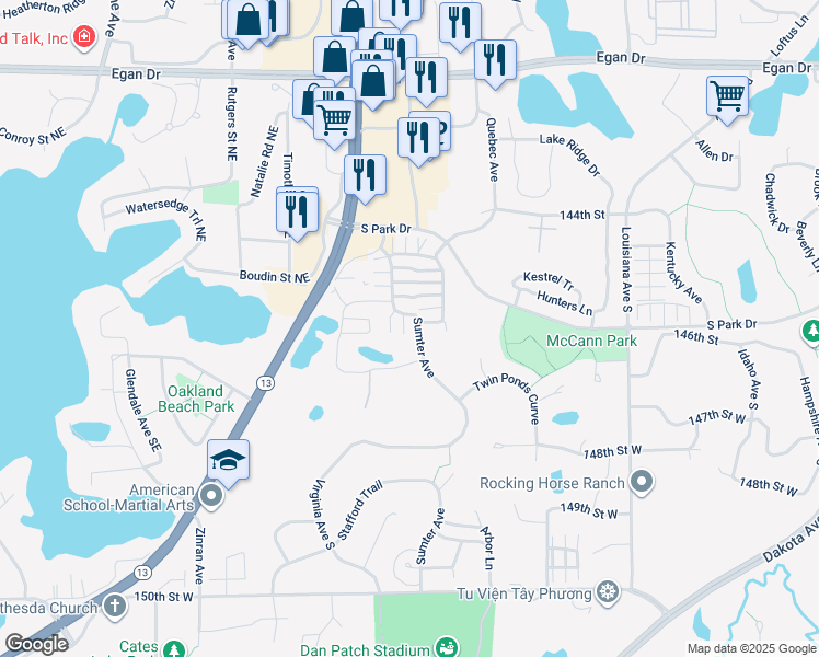 map of restaurants, bars, coffee shops, grocery stores, and more near 14616 Sumter Avenue in Savage