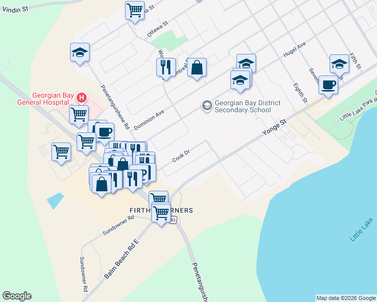 map of restaurants, bars, coffee shops, grocery stores, and more near Cook Drive in Midland