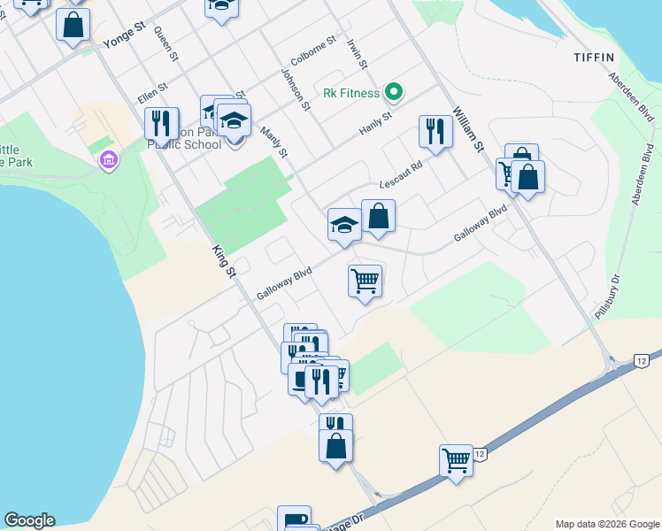 map of restaurants, bars, coffee shops, grocery stores, and more near in Midland