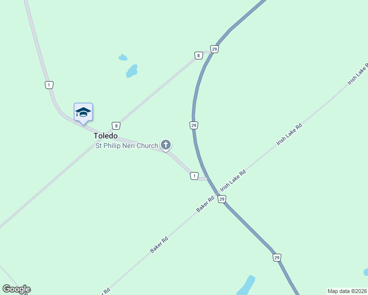 map of restaurants, bars, coffee shops, grocery stores, and more near 35 County Road 1 in Toledo