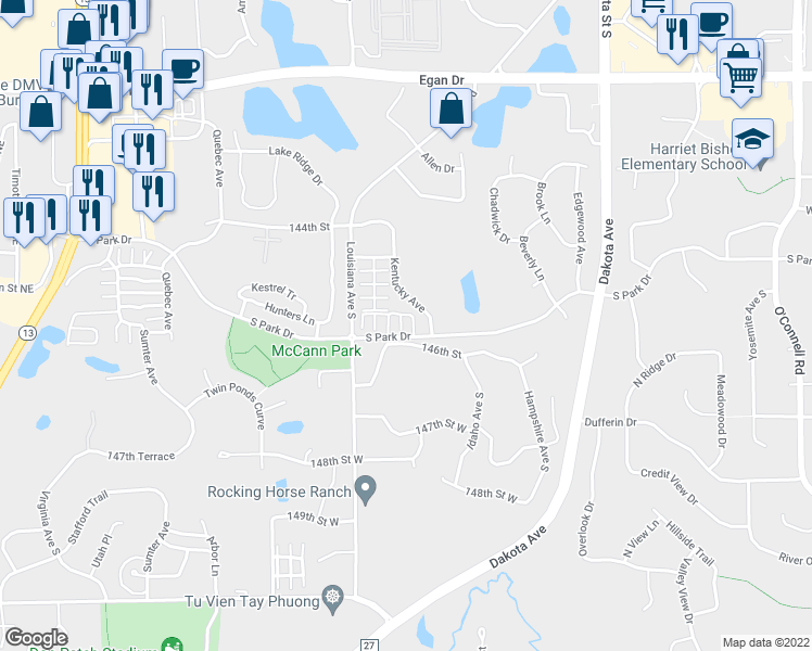 map of restaurants, bars, coffee shops, grocery stores, and more near 6950 South Park Drive in Savage