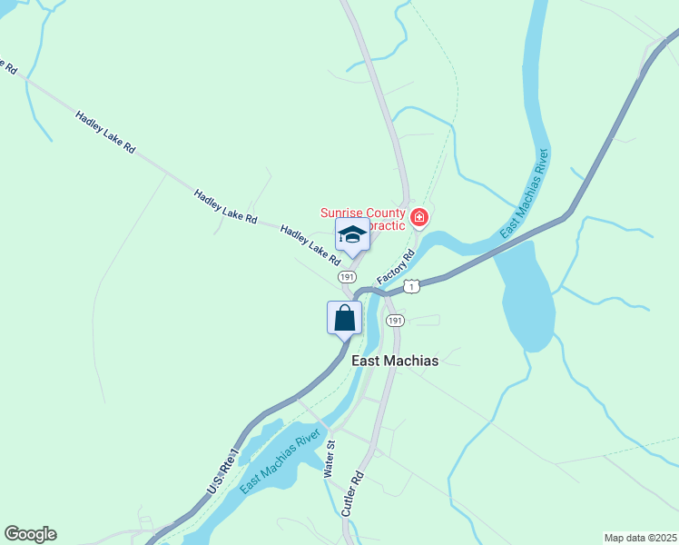 map of restaurants, bars, coffee shops, grocery stores, and more near 13 Hadley Lake Road in East Machias