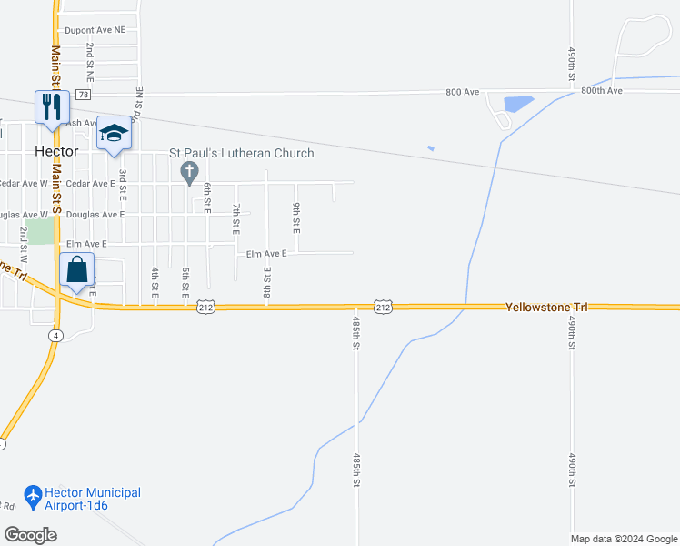 map of restaurants, bars, coffee shops, grocery stores, and more near 1001 U.S. 212 in Hector