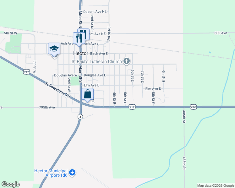 map of restaurants, bars, coffee shops, grocery stores, and more near 511 4th Street East in Hector
