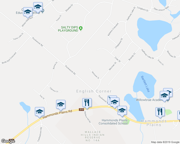 map of restaurants, bars, coffee shops, grocery stores, and more near 30 Mohawk Street in Hammonds Plains