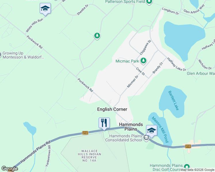 map of restaurants, bars, coffee shops, grocery stores, and more near 30 Mohawk Street in Hammonds Plains