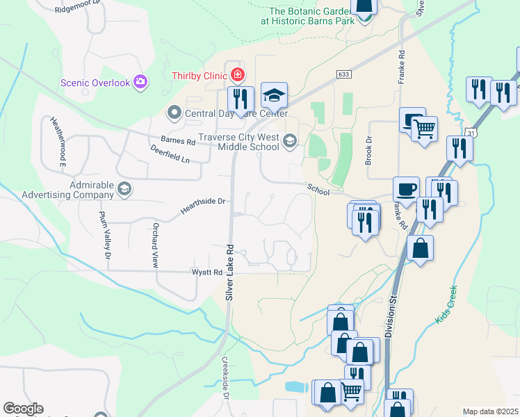 map of restaurants, bars, coffee shops, grocery stores, and more near 3965-3993 Cherry Hills Place in Traverse City