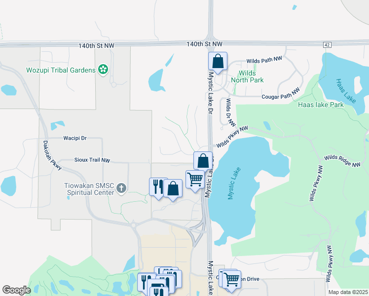 map of restaurants, bars, coffee shops, grocery stores, and more near 2376 Stonecrest Path Northwest in Prior Lake