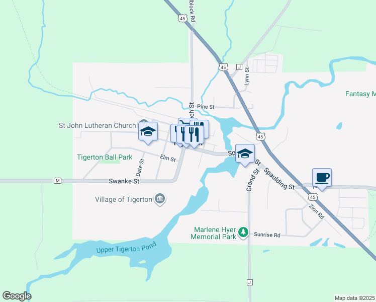 map of restaurants, bars, coffee shops, grocery stores, and more near in Tigerton