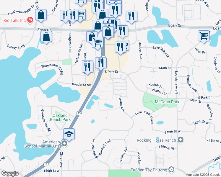 map of restaurants, bars, coffee shops, grocery stores, and more near 14492 Sumter Avenue in Savage