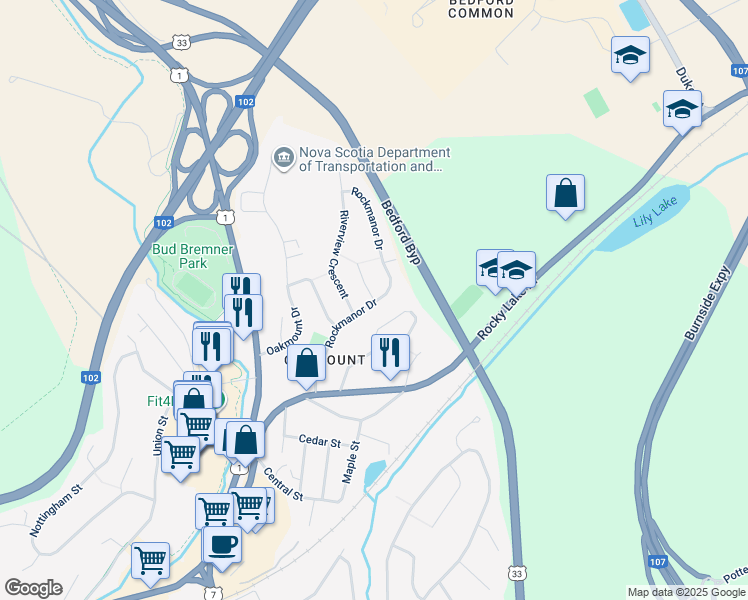 map of restaurants, bars, coffee shops, grocery stores, and more near 88 Birchwood Court in Bedford
