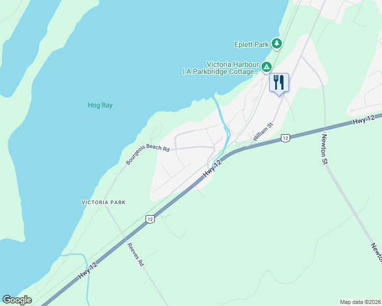 map of restaurants, bars, coffee shops, grocery stores, and more near 11 Bourgeois Beach Road in Port McNicoll