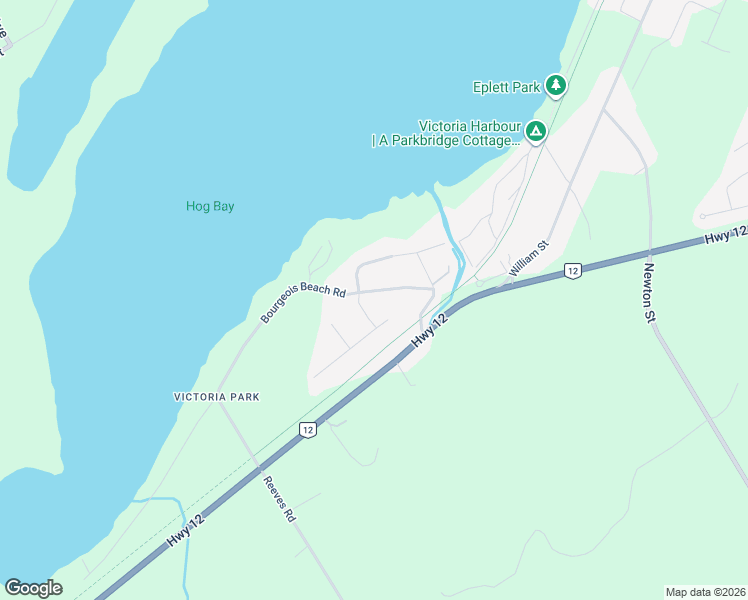 map of restaurants, bars, coffee shops, grocery stores, and more near 23 Bourgeois Beach Road in Simcoe County
