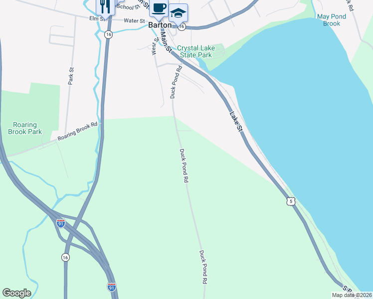 map of restaurants, bars, coffee shops, grocery stores, and more near 278-644 Duck Pond Road in Barton