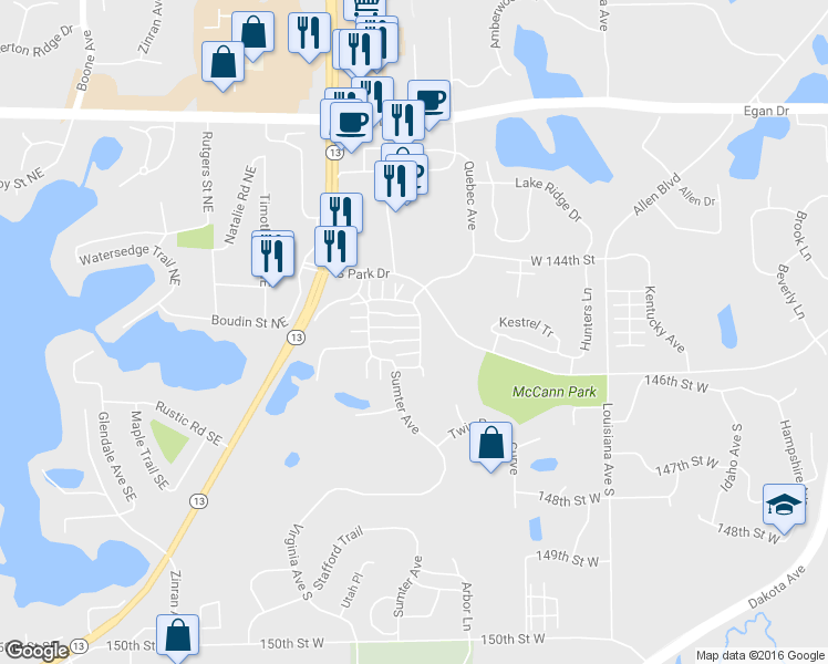 map of restaurants, bars, coffee shops, grocery stores, and more near 7503 Parkridge Way in Savage