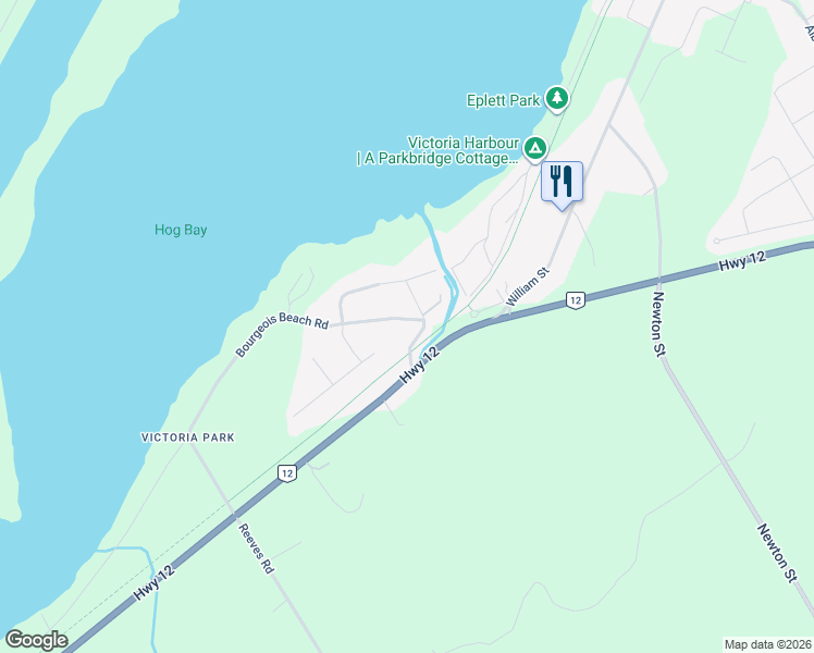 map of restaurants, bars, coffee shops, grocery stores, and more near 11 Bourgeois Beach Road in Port McNicoll