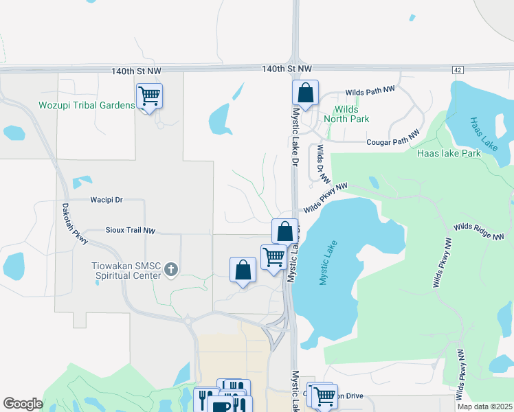 map of restaurants, bars, coffee shops, grocery stores, and more near 2376 Stonecrest Path Northwest in Prior Lake