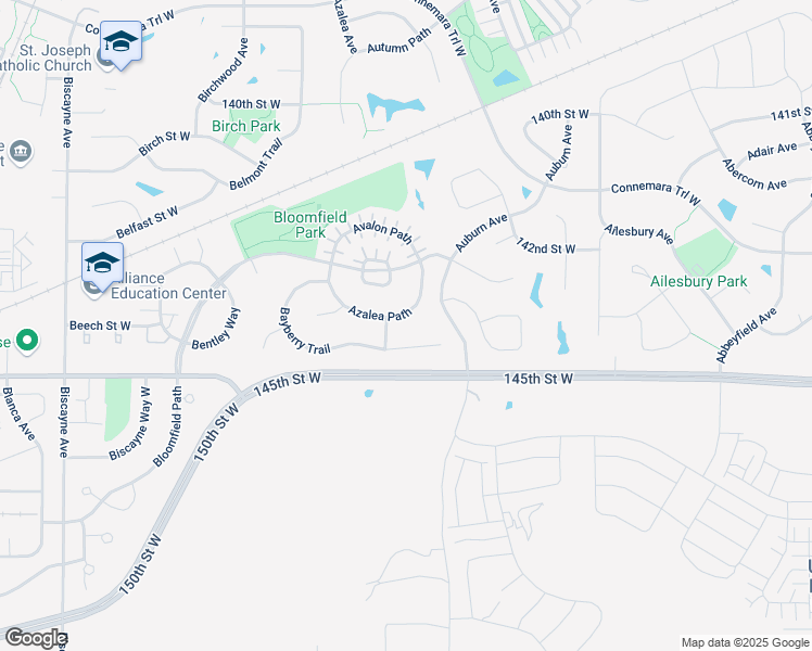 map of restaurants, bars, coffee shops, grocery stores, and more near 14399 Bayberry Circle in Rosemount