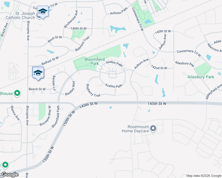 map of restaurants, bars, coffee shops, grocery stores, and more near 14200 Azalea Path in Rosemount