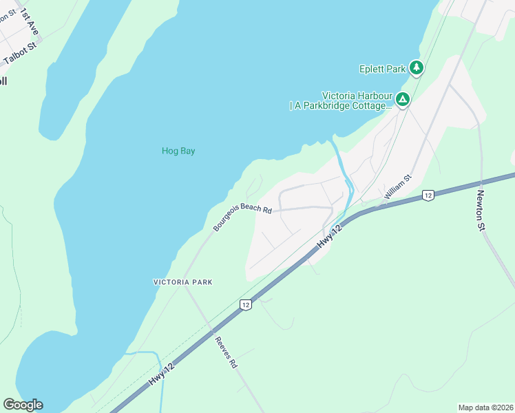 map of restaurants, bars, coffee shops, grocery stores, and more near 28 Bourgeois Beach Road in Simcoe County