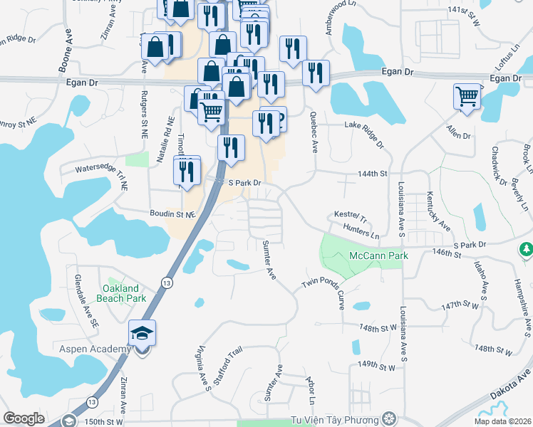 map of restaurants, bars, coffee shops, grocery stores, and more near 7503 Parkridge Way in Savage