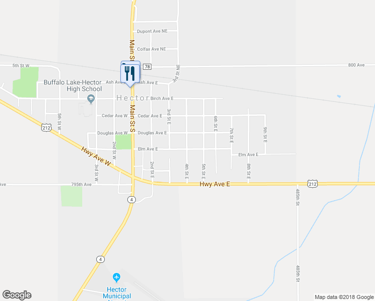 map of restaurants, bars, coffee shops, grocery stores, and more near 511 4th Street East in Hector
