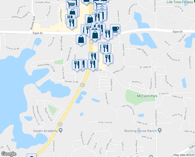 map of restaurants, bars, coffee shops, grocery stores, and more near 14432 Sumter Avenue in Savage