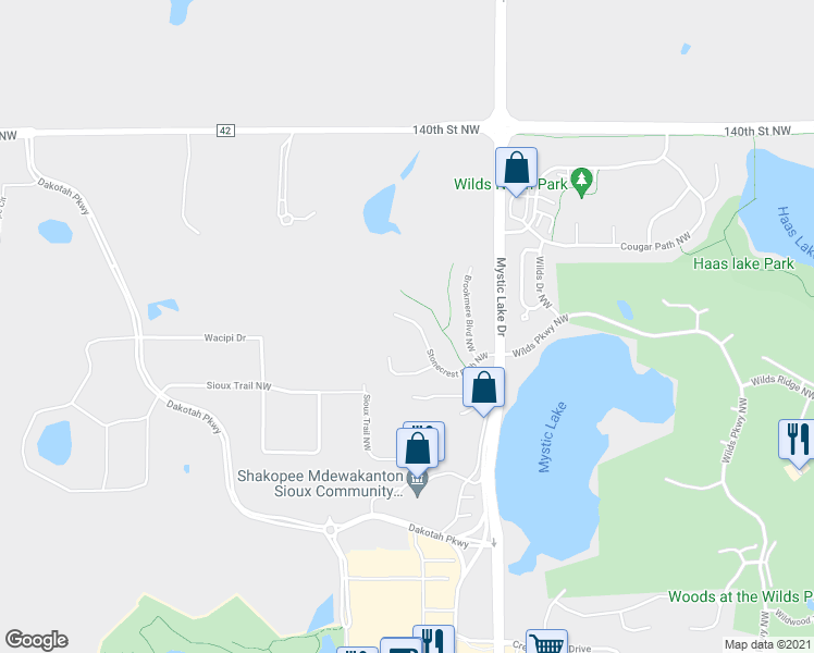 map of restaurants, bars, coffee shops, grocery stores, and more near 2331 Stonecrest Path Northwest in Prior Lake