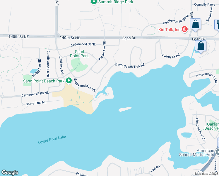 map of restaurants, bars, coffee shops, grocery stores, and more near 14307 Shady Beach Trail Northeast in Prior Lake