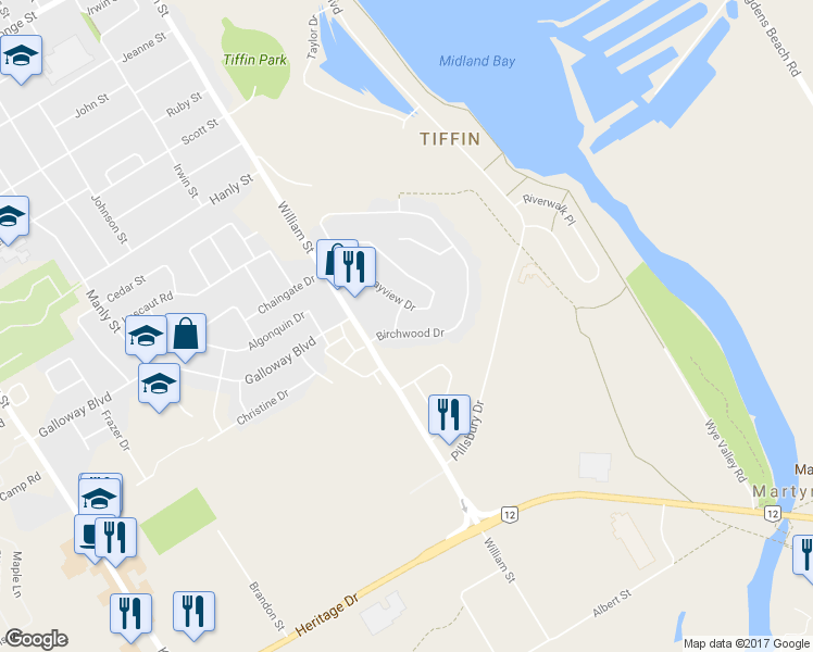 map of restaurants, bars, coffee shops, grocery stores, and more near 863 Birchwood Drive in Midland