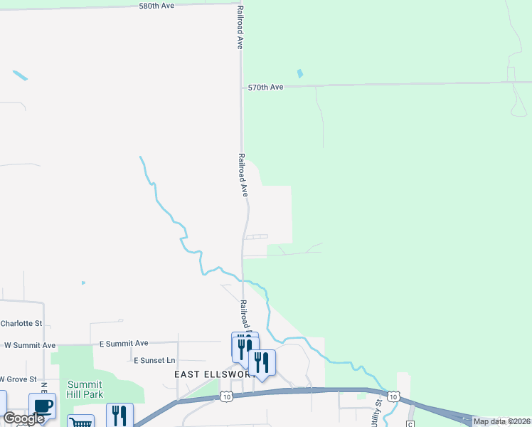 map of restaurants, bars, coffee shops, grocery stores, and more near 640 Railroad Avenue in Ellsworth