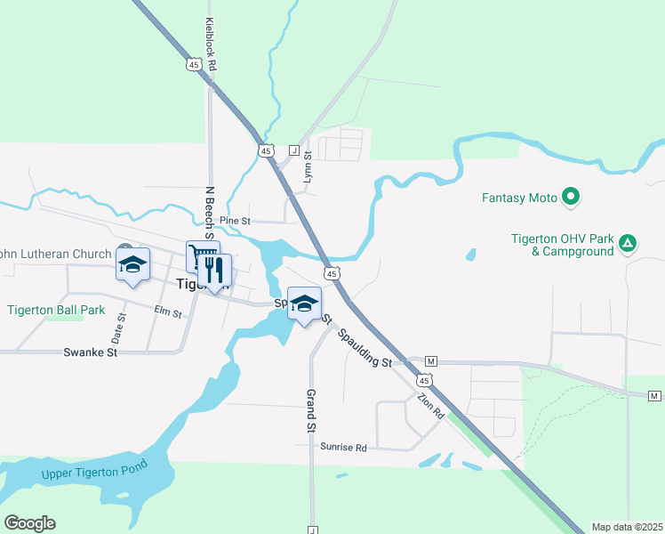 map of restaurants, bars, coffee shops, grocery stores, and more near 400 U.S. 45 in Tigerton