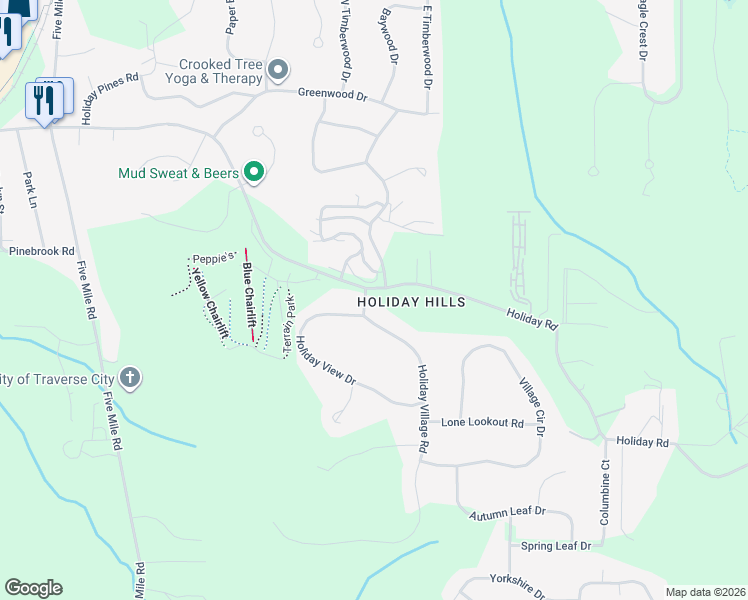 map of restaurants, bars, coffee shops, grocery stores, and more near 3239-3313 Holiday Rd in Traverse City