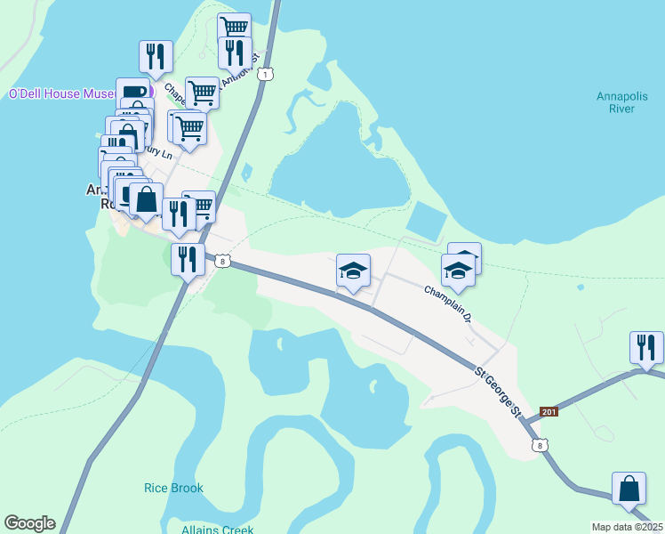 map of restaurants, bars, coffee shops, grocery stores, and more near 151 Ritchie Street in Annapolis Royal
