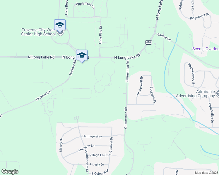 map of restaurants, bars, coffee shops, grocery stores, and more near 3815 Zimmerman Road in Traverse City