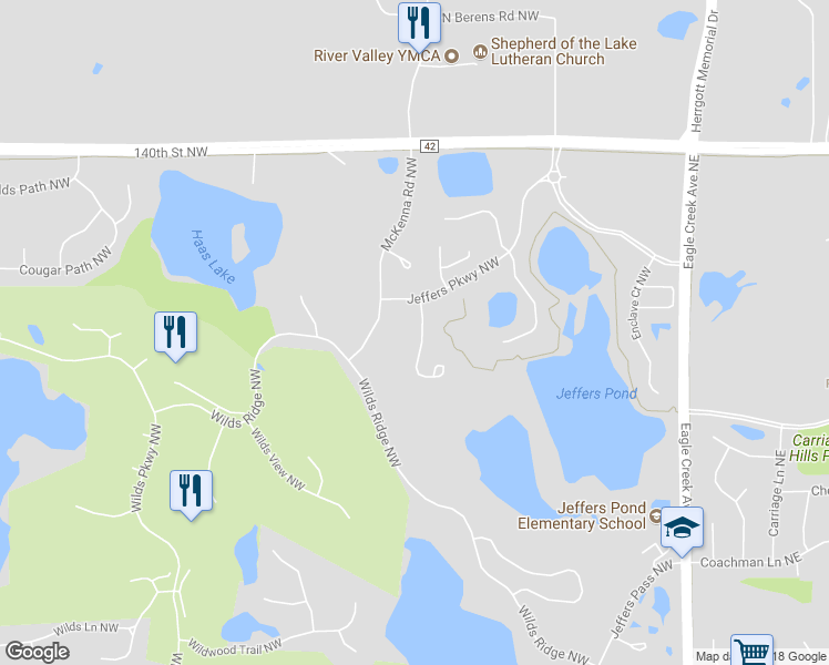 map of restaurants, bars, coffee shops, grocery stores, and more near 14326 Parkside Court Northwest in Prior Lake