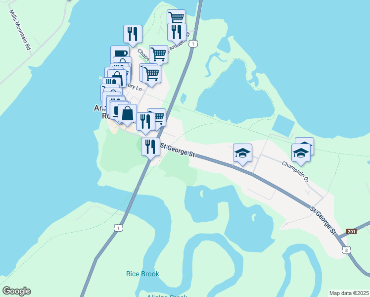 map of restaurants, bars, coffee shops, grocery stores, and more near 446 Saint George Street in Annapolis Royal