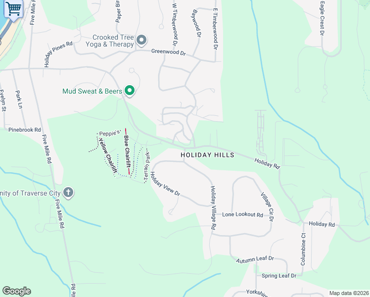 map of restaurants, bars, coffee shops, grocery stores, and more near 3313 Holiday Rd in Traverse City