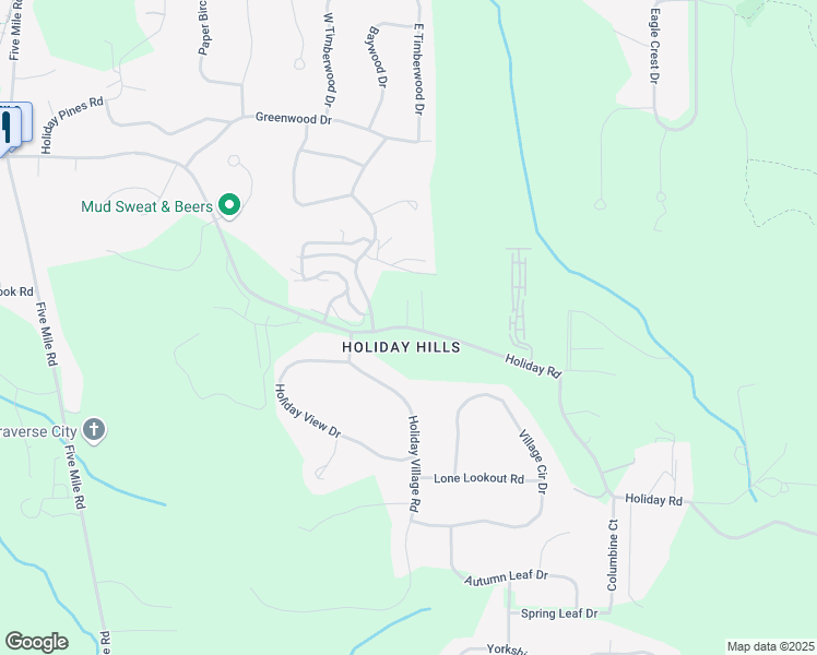 map of restaurants, bars, coffee shops, grocery stores, and more near 3491 Holiday Road in Traverse City