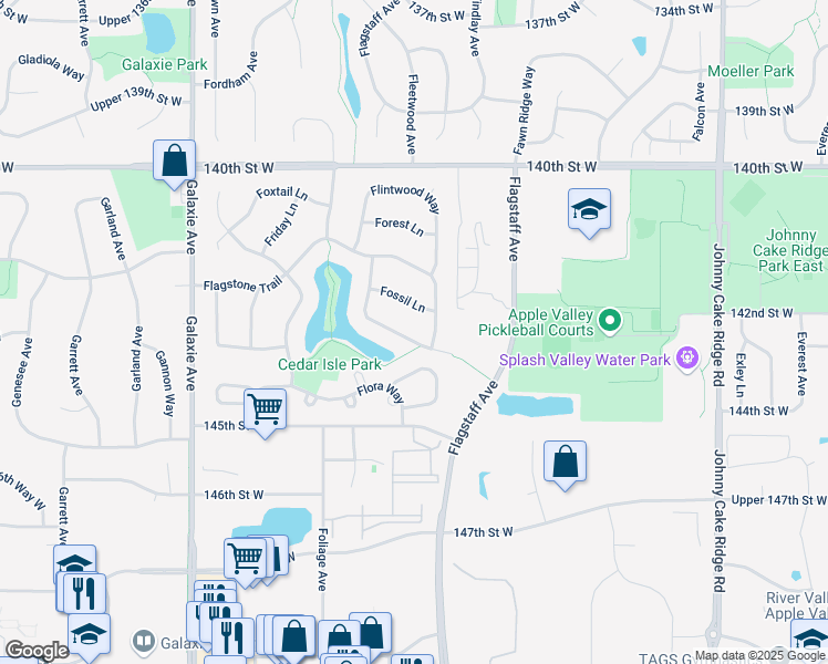 map of restaurants, bars, coffee shops, grocery stores, and more near 14298 Footbridge Way in Apple Valley