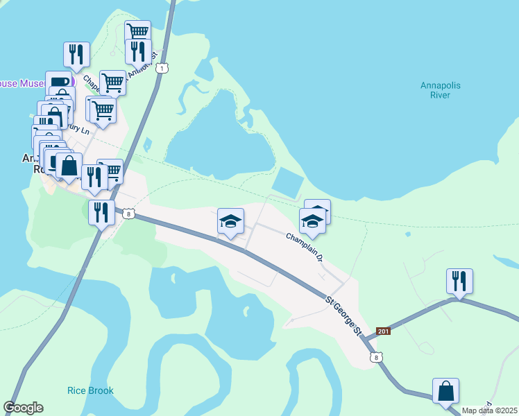 map of restaurants, bars, coffee shops, grocery stores, and more near 29 School Street in Annapolis Royal