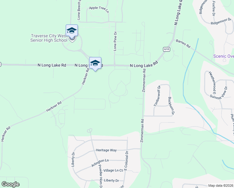 map of restaurants, bars, coffee shops, grocery stores, and more near Owlhurst Drive in Traverse City
